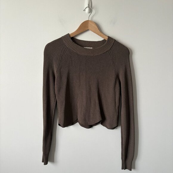 Aritzia Wilfred Scalloped Crew Neck Sweater Brown Size Small - Picture 3 of 6